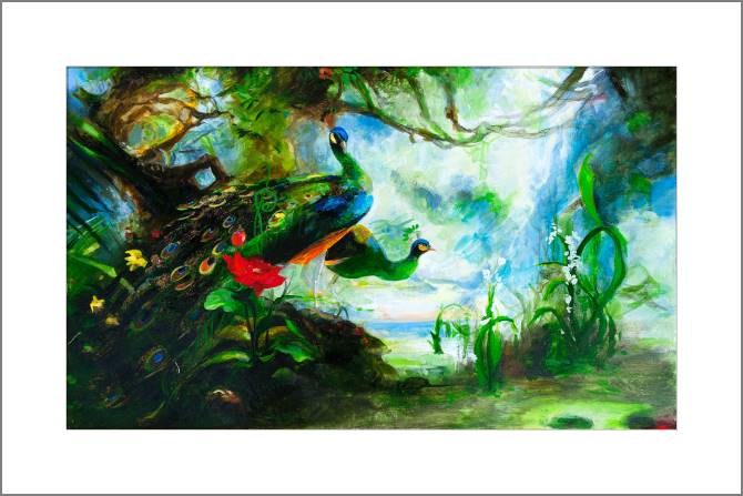 Купить и печать на заказ Картины, фото с паспарту Арт с павлинами