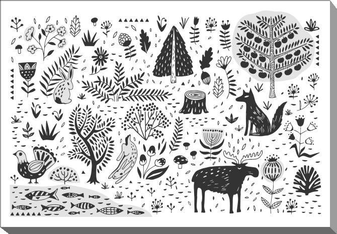 Купить и печать на заказ Картины на холсте Лесная жизнь графика