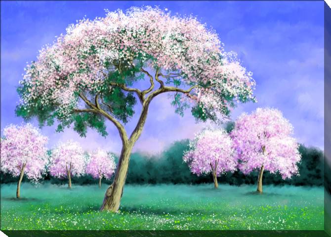 Paintings on canvas Digital painting of trees in bloom