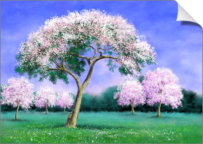 Купить и печать на заказ Картины на холсте Цифровая живопись деревья в цвету