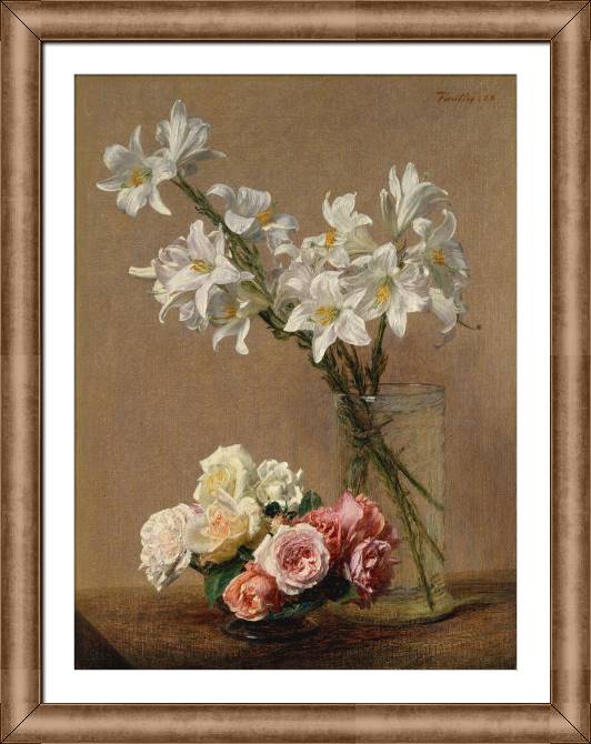 Картины в рамке, багете Roses and lilies (Henri Fantin-Latour)