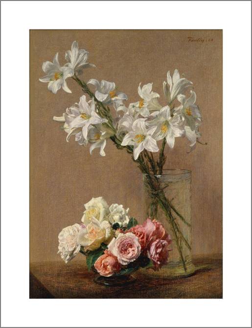 Купить и печать на заказ Картины, фото с паспарту Розы и лилии