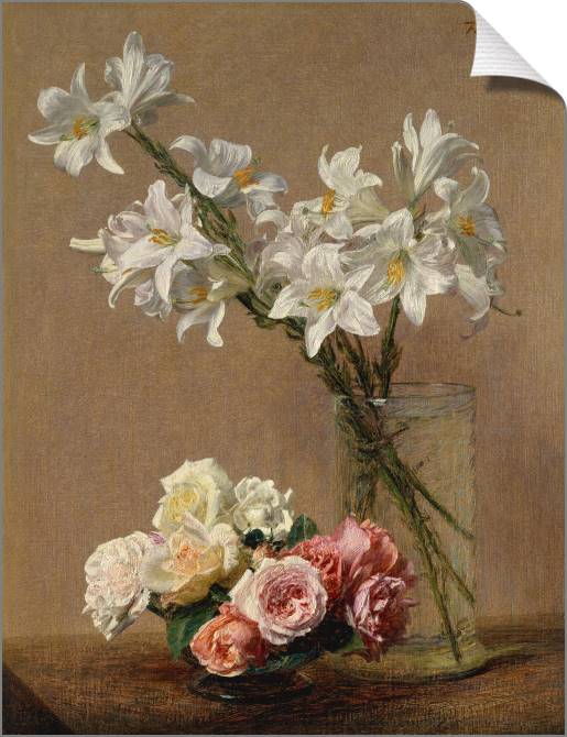 Картины на холсте Roses and lilies (Henri Fantin-Latour)