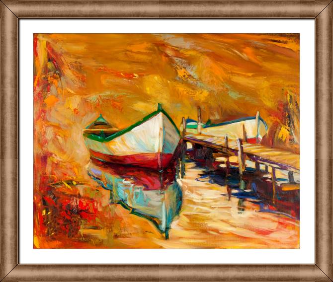 Картины в рамке, багете Boats on orange background