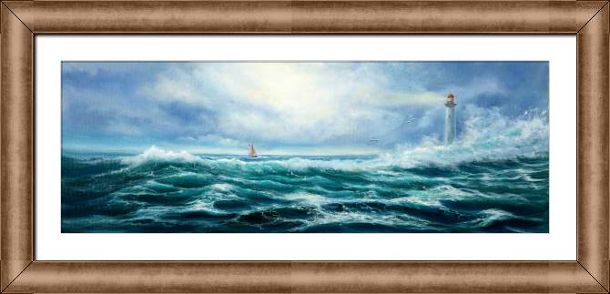 Картины в рамке, багете Seascape with lighthouse