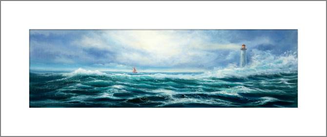 Купить и печать на заказ Картины, фото с паспарту Морской пейзаж с маяком