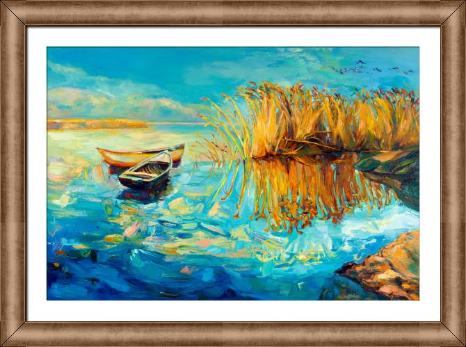 Картины в рамке, багете Boats on the shore of the lake