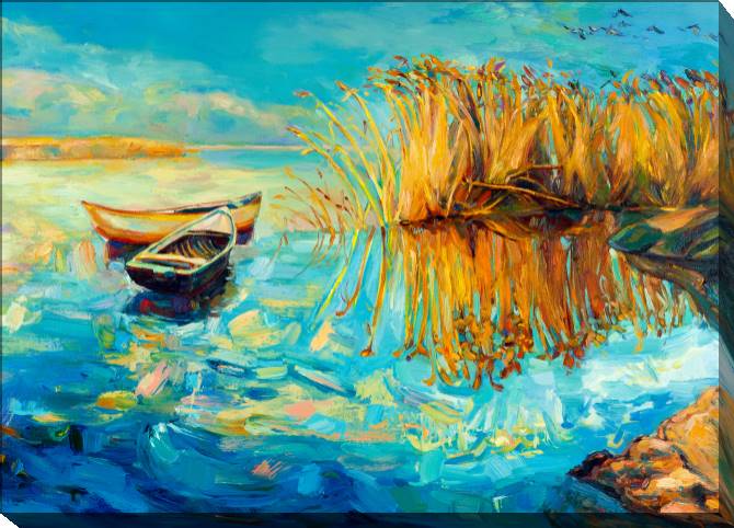 Paintings on canvas Boats on the shore of the lake