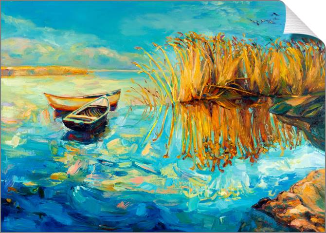 Купить и печать на заказ Картины на холсте Лодки у берега озера
