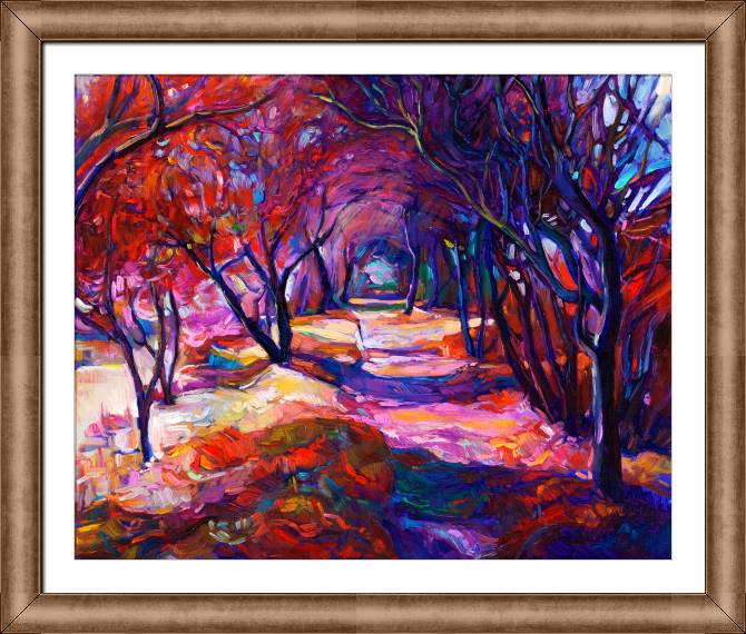 Картины в рамке, багете Avenue of trees in pink tones