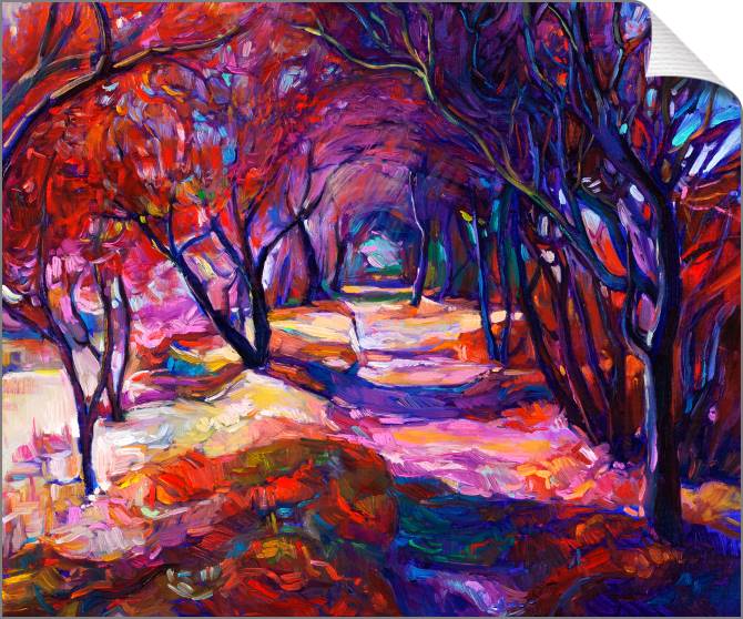 Купить и печать на заказ Картины на холсте Аллея деревьев в розовых тонах