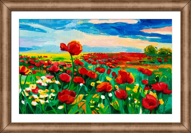 Картины в рамке, багете Bright field of poppies