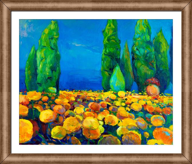 Картины в рамке, багете A bright field of sunflowers