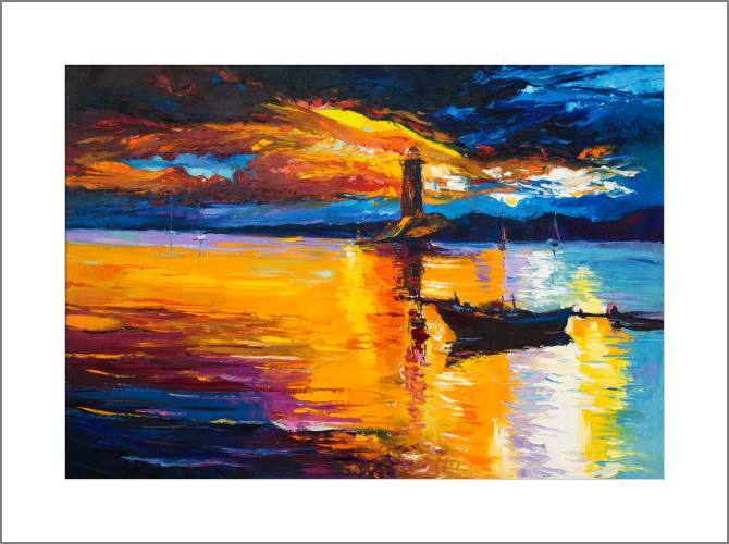 Купить и печать на заказ Картины, фото с паспарту Разноцветный пейзаж с маяком