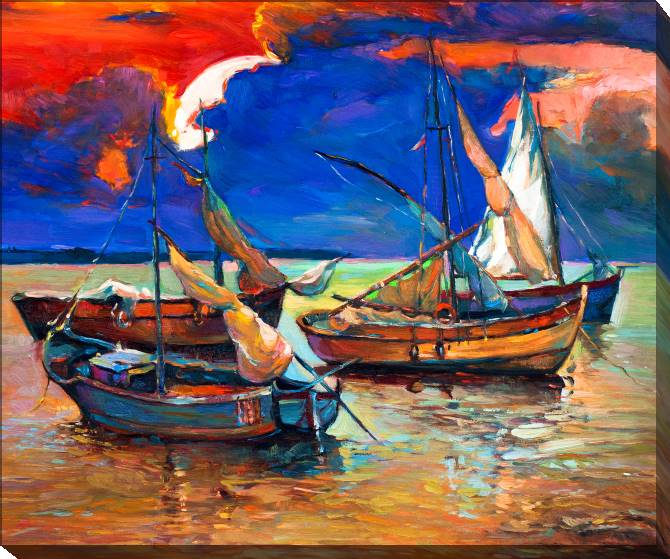 Paintings on canvas Boats on the shore at sunset