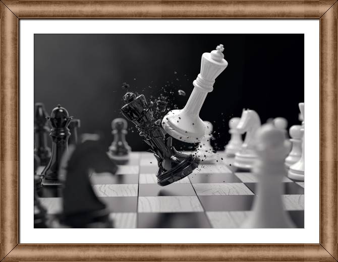 Купить и печать на заказ Картины в рамке, багете Черно-белая шахматная битва