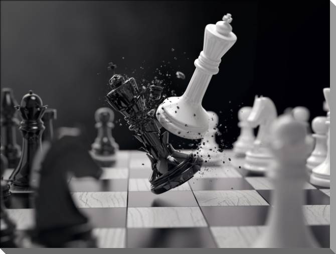 Купить и печать на заказ Картины на пластике, пеноркартоне Черно-белая шахматная битва