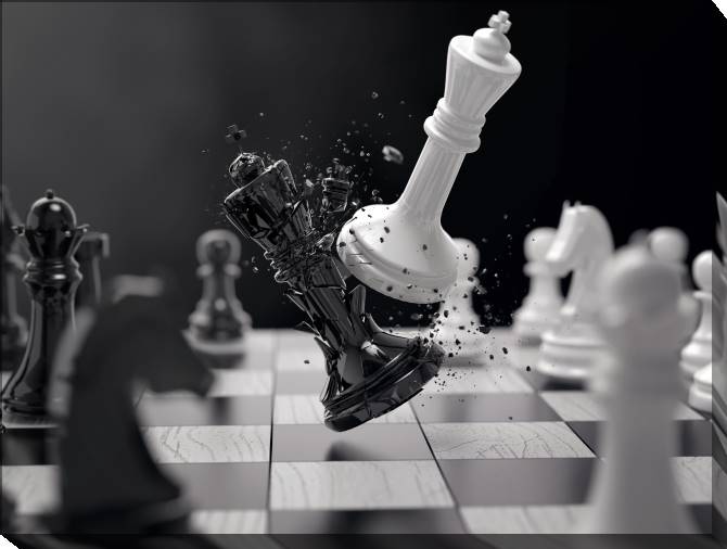 Купить и печать на заказ Картины на холсте Черно-белая шахматная битва