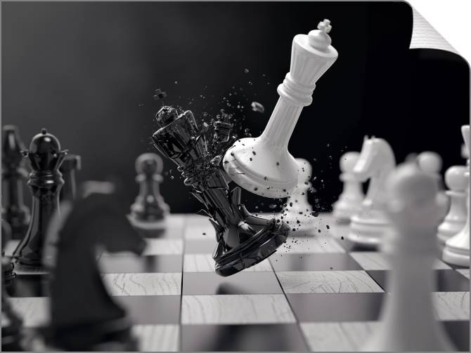 Купить и печать на заказ Картины на холсте Черно-белая шахматная битва