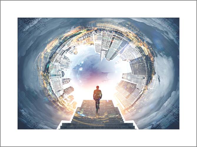 Paintings, photos from Passepartout Businessman climbing stairs