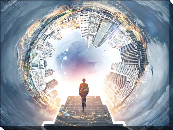 Paintings on canvas Businessman climbing stairs