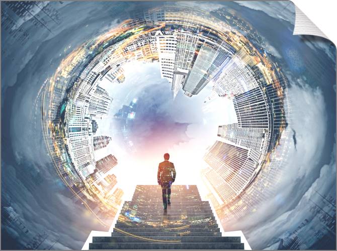 Купить и печать на заказ Картины на холсте Бизнесмен поднимается по лестнице