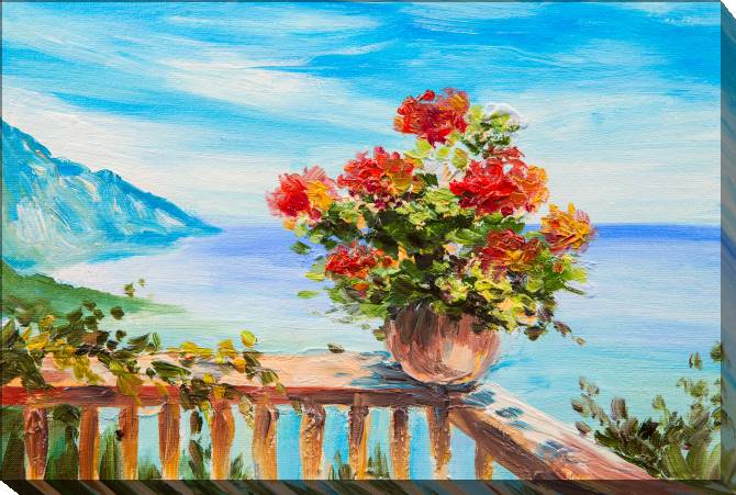 Paintings on canvas Flowers on a background of the Mediterranean sea