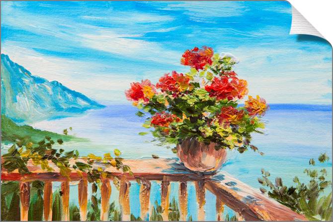 Купить и печать на заказ Картины на холсте Цветы на фоне Средиземного моря