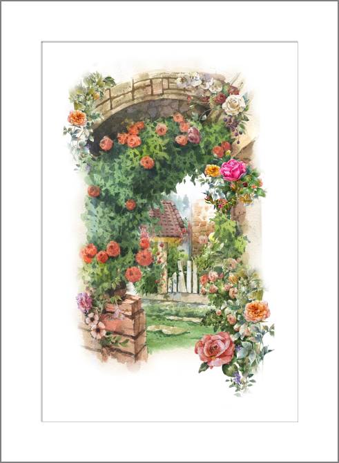 Купить и печать на заказ Картины, фото с паспарту Арка и розы