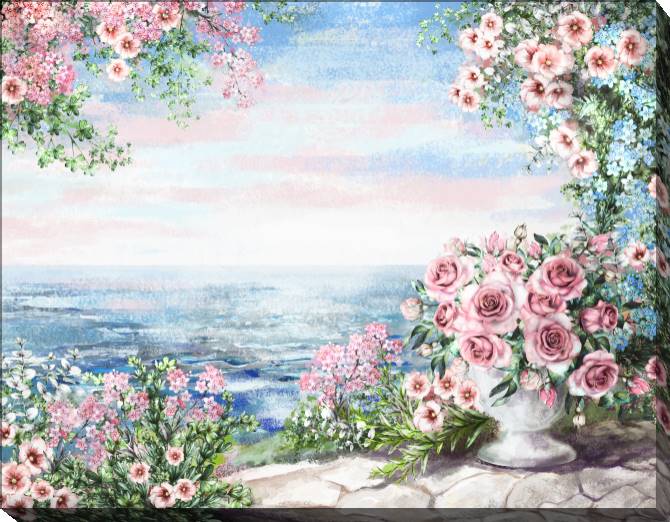 Paintings on canvas Roses and the sea in gentle tones