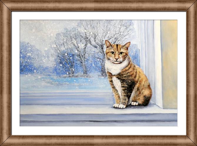 Купить и печать на заказ Картины в рамке, багете Кот у окна
