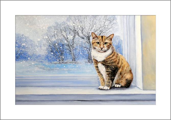 Купить и печать на заказ Картины, фото с паспарту Кот у окна