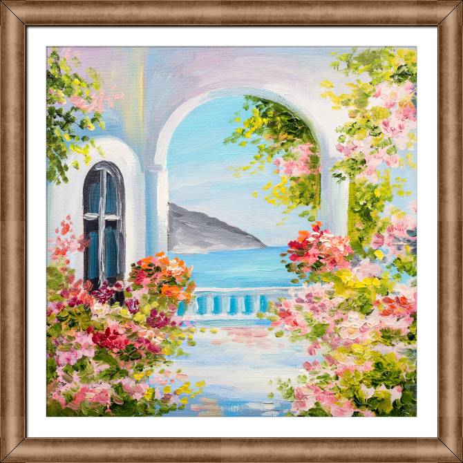 Картины в рамке, багете Greek house by the sea