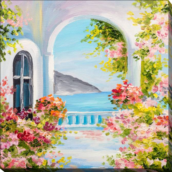 Paintings on canvas Greek house by the sea
