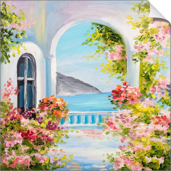 Купить и печать на заказ Картины на холсте Греческий дом у моря