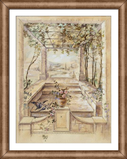 Купить и печать на заказ Картины в рамке, багете Акварельный рисунок с беседкой