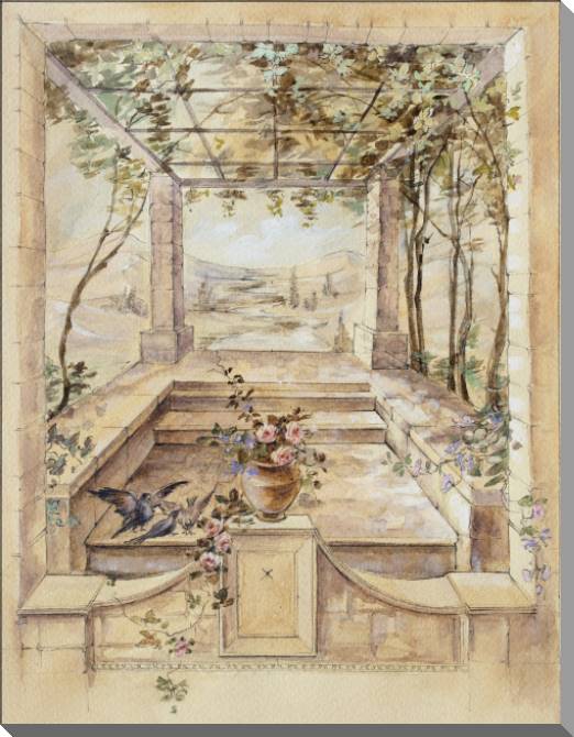 Купить и печать на заказ Картины на пластике, пеноркартоне Акварельный рисунок с беседкой