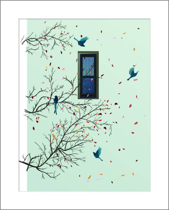 Купить и печать на заказ Картины, фото с паспарту Птицы за окном