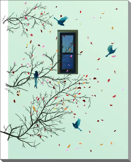 Купить и печать на заказ Картины на пластике, пеноркартоне Птицы за окном