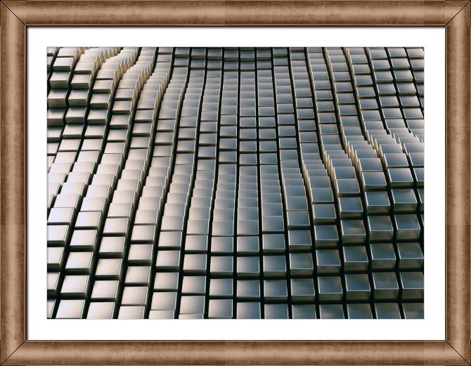 Купить и печать на заказ Картины в рамке, багете Волны из кубиков хрома