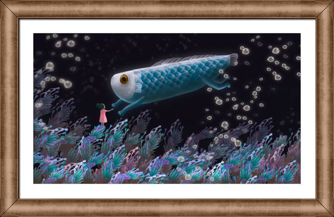 Купить и печать на заказ Репродукции картин Голубая рыбка и девочка