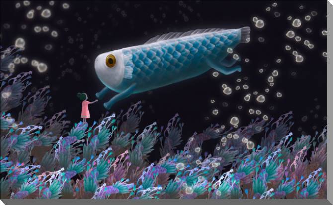 Купить и печать на заказ Картины на пластике, пеноркартоне Голубая рыбка и девочка