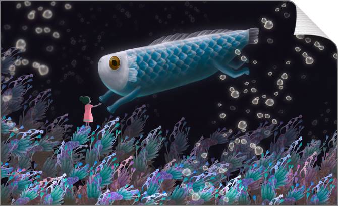 Купить и печать на заказ Картины на холсте Голубая рыбка и девочка
