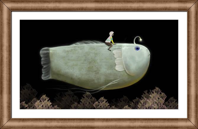 Купить и печать на заказ Картины в рамке, багете Мальчик и большая рыба