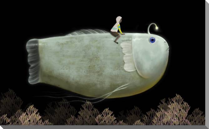 Купить и печать на заказ Картины на пластике, пеноркартоне Мальчик и большая рыба