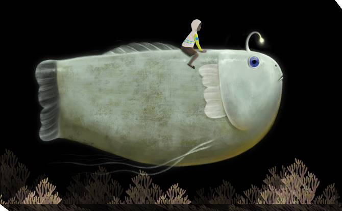 Купить и печать на заказ Картины на холсте Мальчик и большая рыба