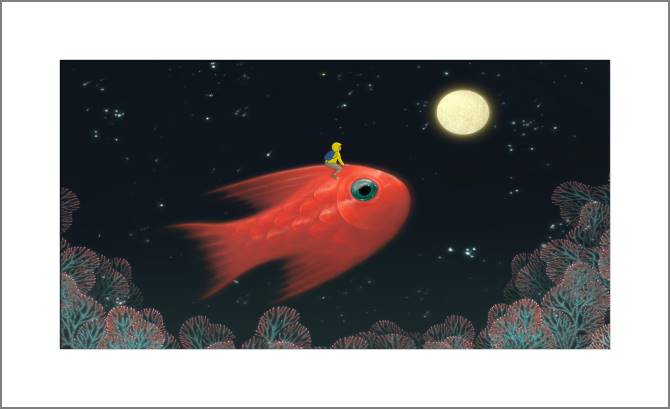 Купить и печать на заказ Картины, фото с паспарту Красная рыбка в океане