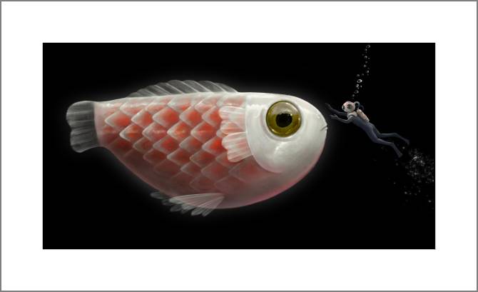 Купить и печать на заказ Картины, фото с паспарту Большая розовая рыба