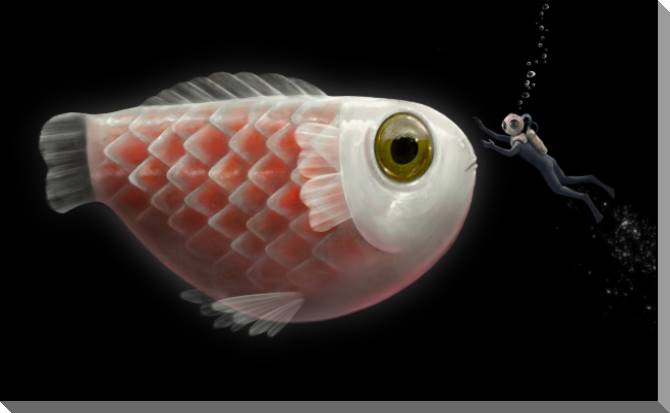 Купить и печать на заказ Картины на пластике, пеноркартоне Большая розовая рыба