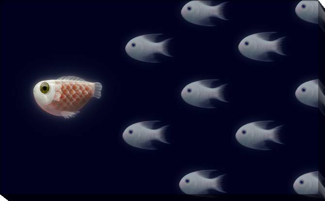 Купить и печать на заказ Картины на холсте Стайка рыбок на темном фоне